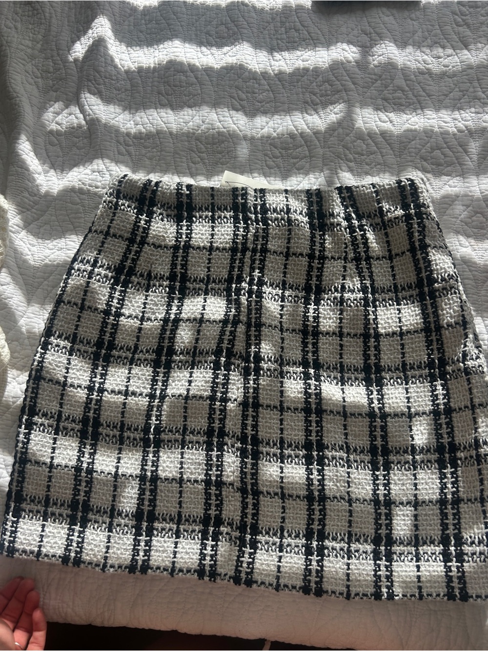 Francesca's Collections Black and Cream Plaid Tweed Mini Skirt